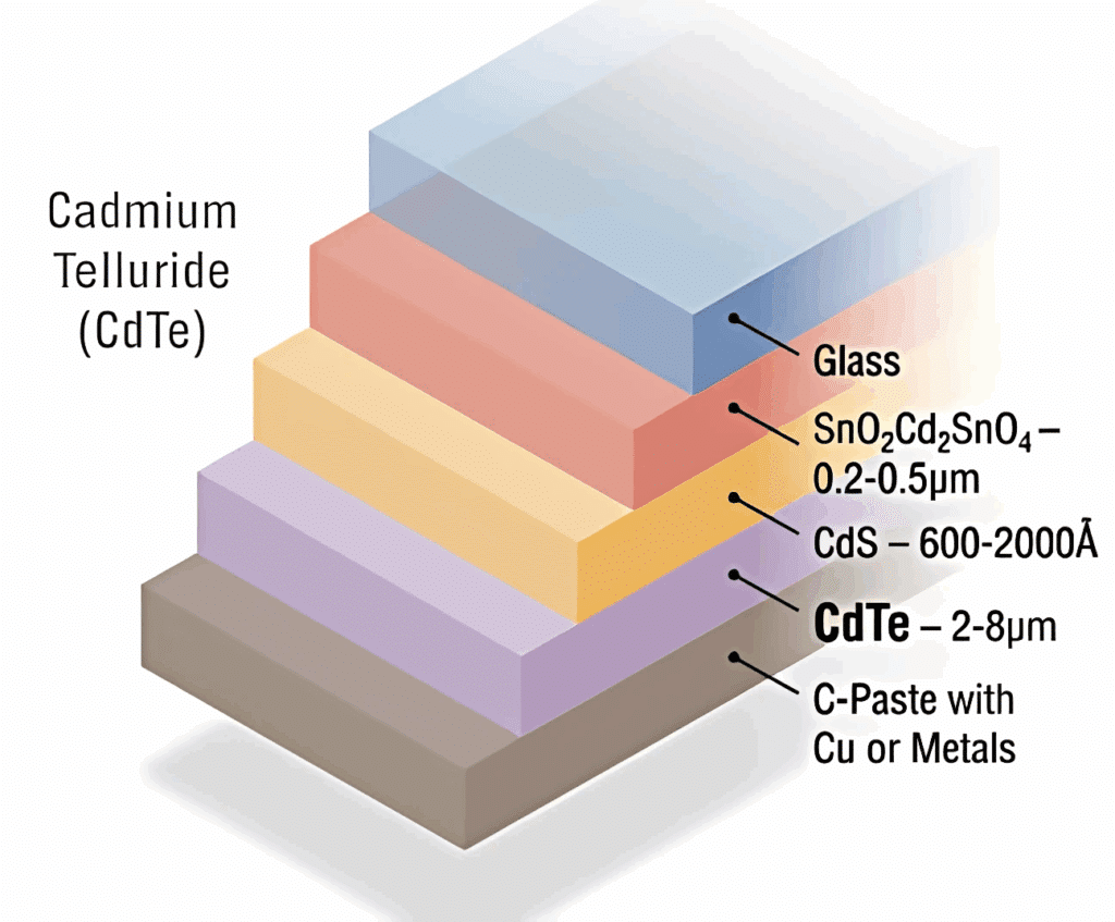 Cella solare in tellururo di cadmio (CdTe) per pannelli solari senza silicio